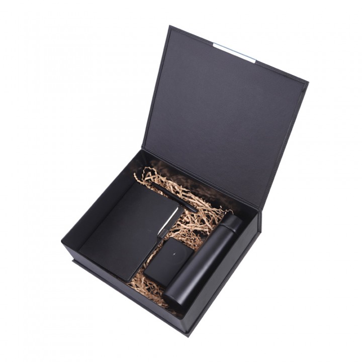 Siyah Termos Powerbank Defter ve Kalemli Kutulu VIP Promosyon Set 